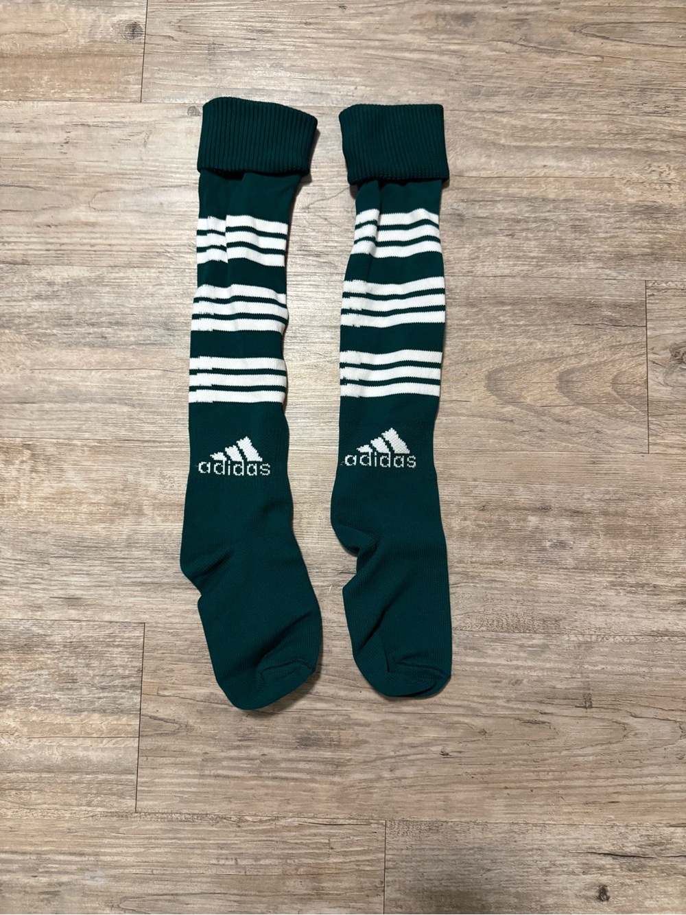 adidas Dark Green Athletic Knee-High Socks with White Stripes